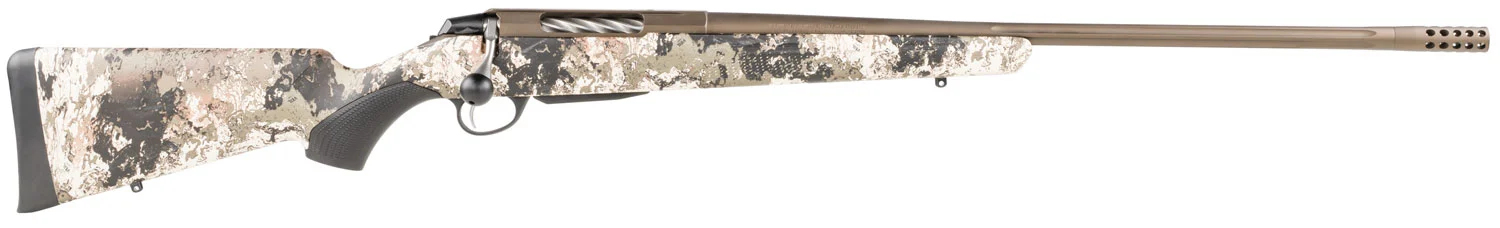 Tikka JRTXVW341 T3x Lite Full Size 300 WSM 3+1 24.30" Midnight Bronze Cerakote Fluted Threaded Barrel, Drilled & Tapped Steel Receiver, Veil Wideland Fixed Synthetic Stock
