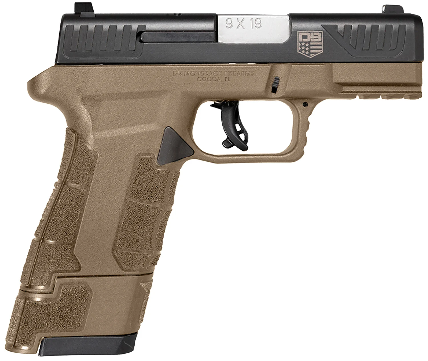 Diamondback DB0300P061 AM2 Sub-Compact Frame 9mm Luger 17+1, 3.50" Stainless Steel Barrel, Black Nitride Serrated Stainless Steel Slide, Flat Dark Earth Polymer Frame w/Picatinny Rail & Polymer Grip