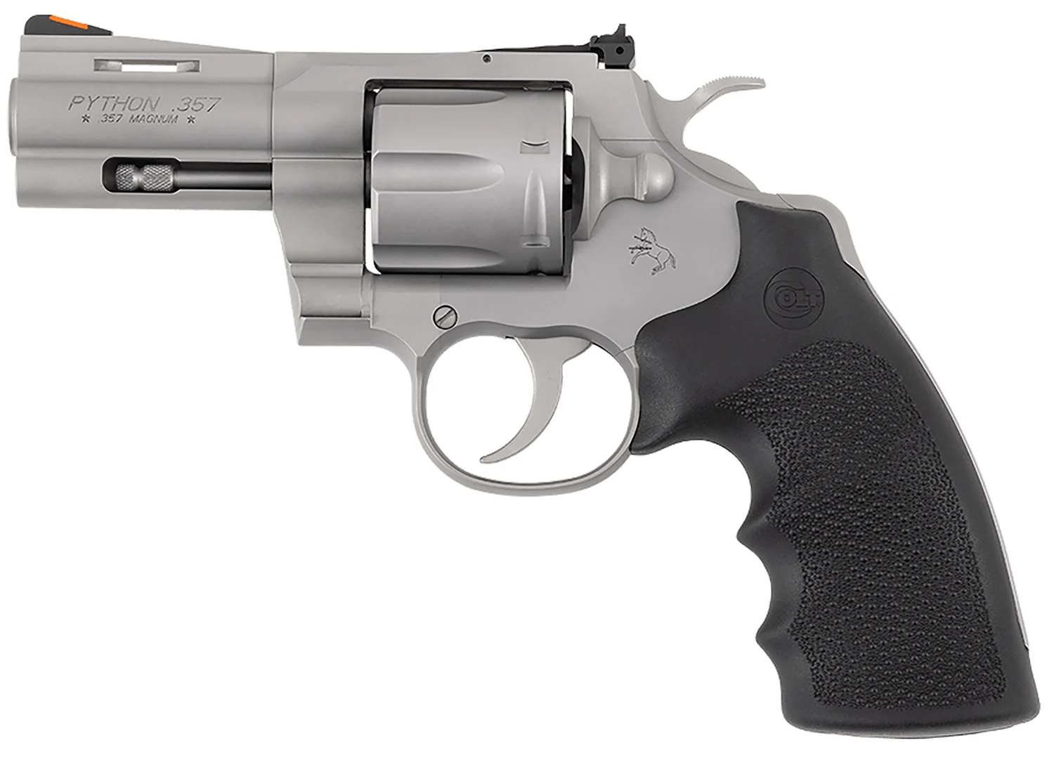 Colt Mfg PYTHONSM3RTS Python 357 Mag/38 Special 6 Shot 3" Matte Stainless Steel Recessed Target Vent Rib Barrel, Cylinder & Frame, Black Rubber Grip, Exposed Hammer