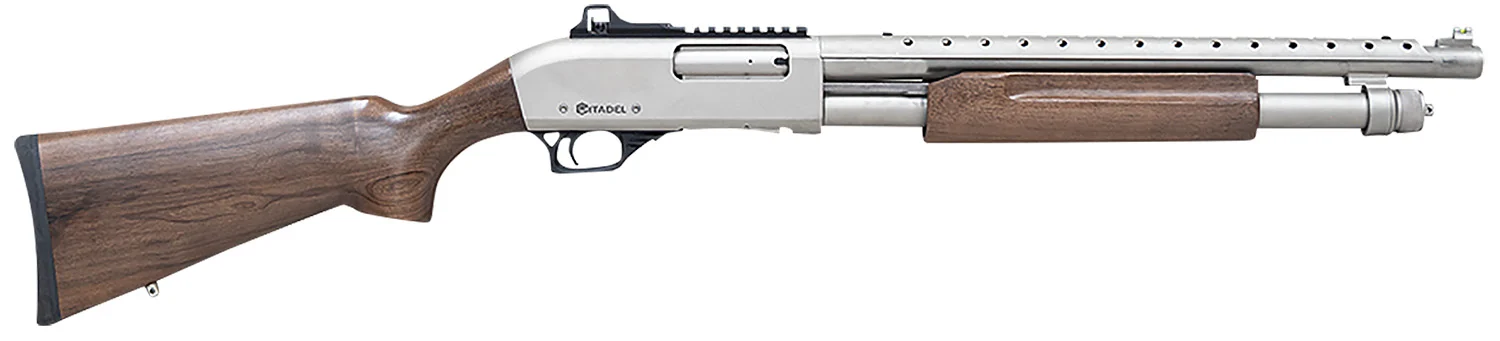 Citadel FRMN1220NKL Mariner 12 Gauge Pump 3" 4+1 18.50" Nickel Full Heat Shield Barrel, Nickel Picatinny Rail Stainless Steel Receiver, Fixed Walnut Wood Stock