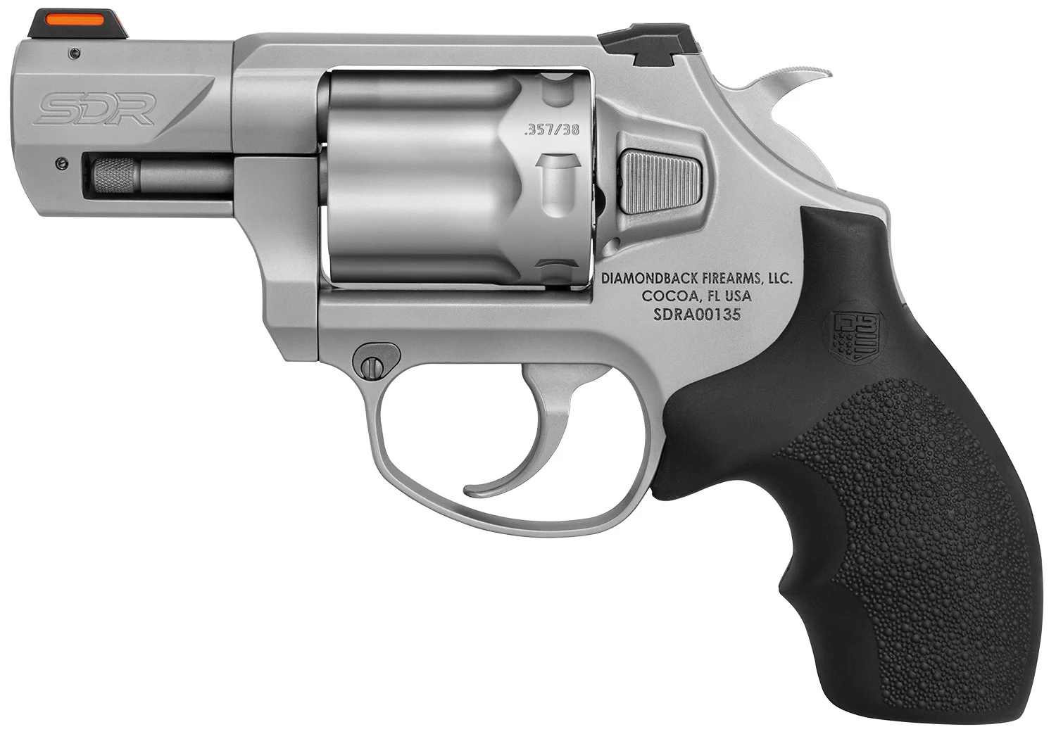 Diamondback DB0700S711 SDR 357 Mag/38 Special +P 6 Shot 2" Glass Bead Stainless Steel Barrel, Cylinder & Frame, Black Hogue Rubber Grip, Exposed Hammer