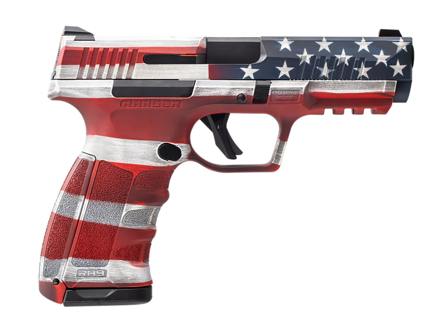 Dickinson LLC RA9US RA9  9mm Luger 17+1 4.25" Black Steel Barrel, American Flag Cerakote Serrated Aluminum Slide, American Flag Polymer Frame w/Accessory Rail - Breda/Dickinson