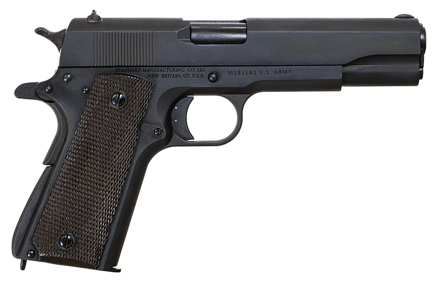 Standard Mfg 1911 Government Full Size Frame 45 ACP 7+1 5" Black Steel Barrel, Black Parkerized Steel Serrated Slide, Black Parkerized Steel Frame w/Beavertail, Textured Grip