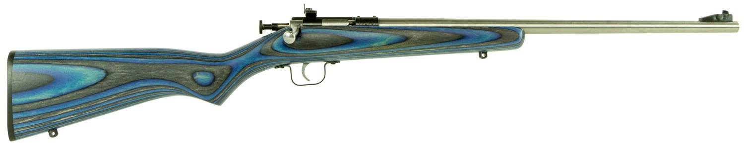 Crickett KSA2223 Youth 22 LR 1rd 16.12" Stainless Steel Barrel, Fixed Front/Adjustable Rear Peep Sights, Blue Laminate Stock w/11.5" LOP, Rebounding Firing Pin Safety