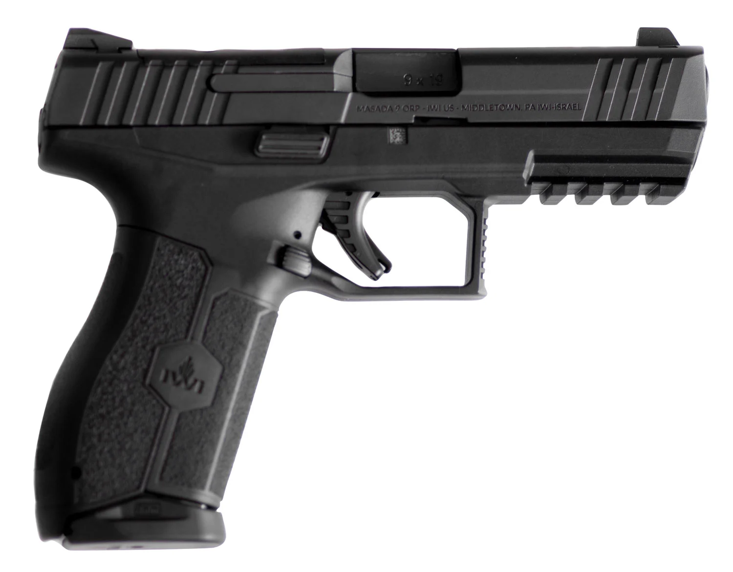 IWI US M9OR10 MASADA 9mm Luger 10+1 4.10" Black Button Rifled Steel Barrel/Black Optic Ready/Serrated Slide/Black Polymer Frame w/Picatinny Rail/Black Polymer Grips Ambidextrous