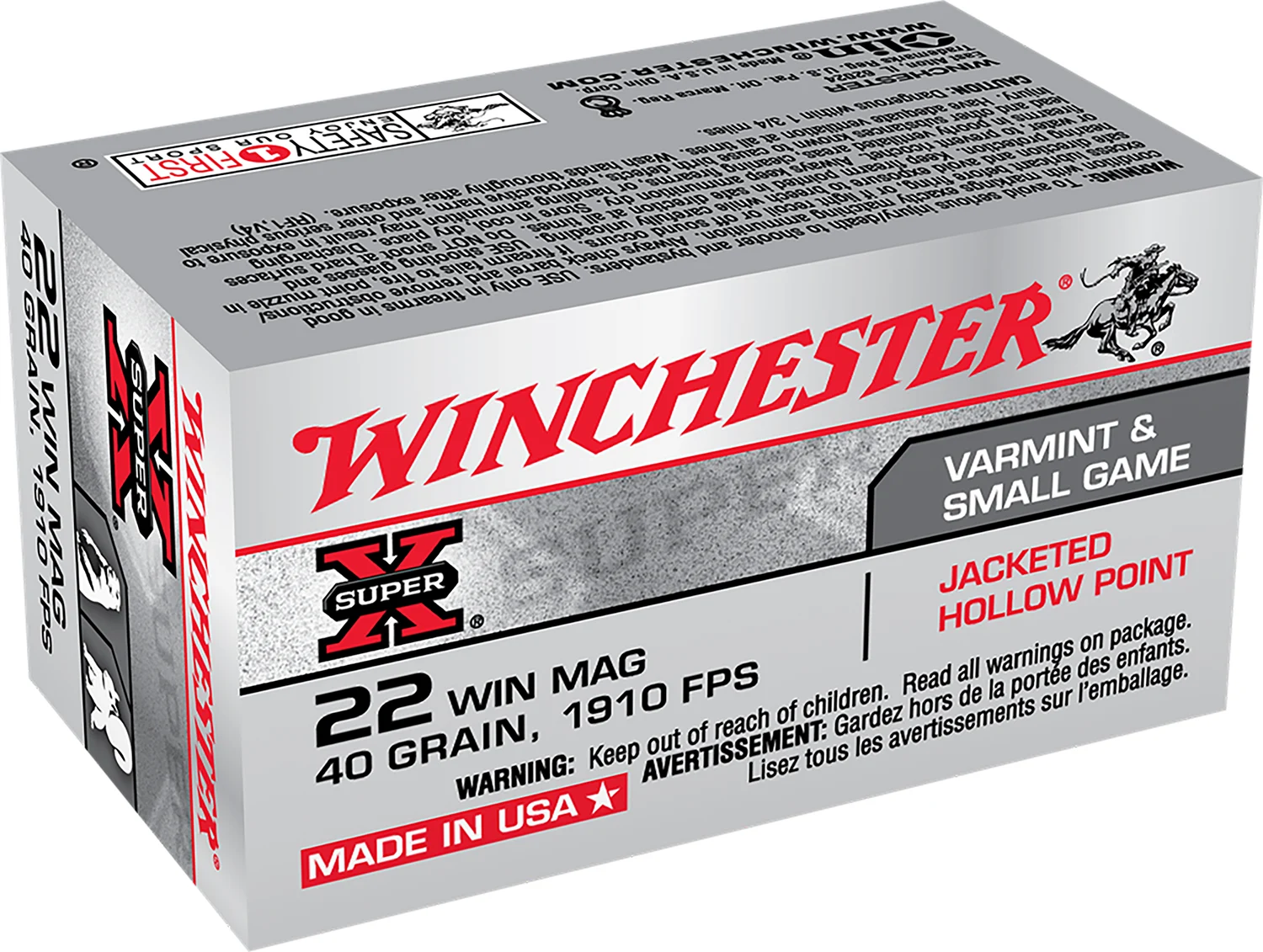 Winchester Ammo X22MH Super X 22WMR 40gr Jacketed Hollow Point 50 Per Box/40 Case