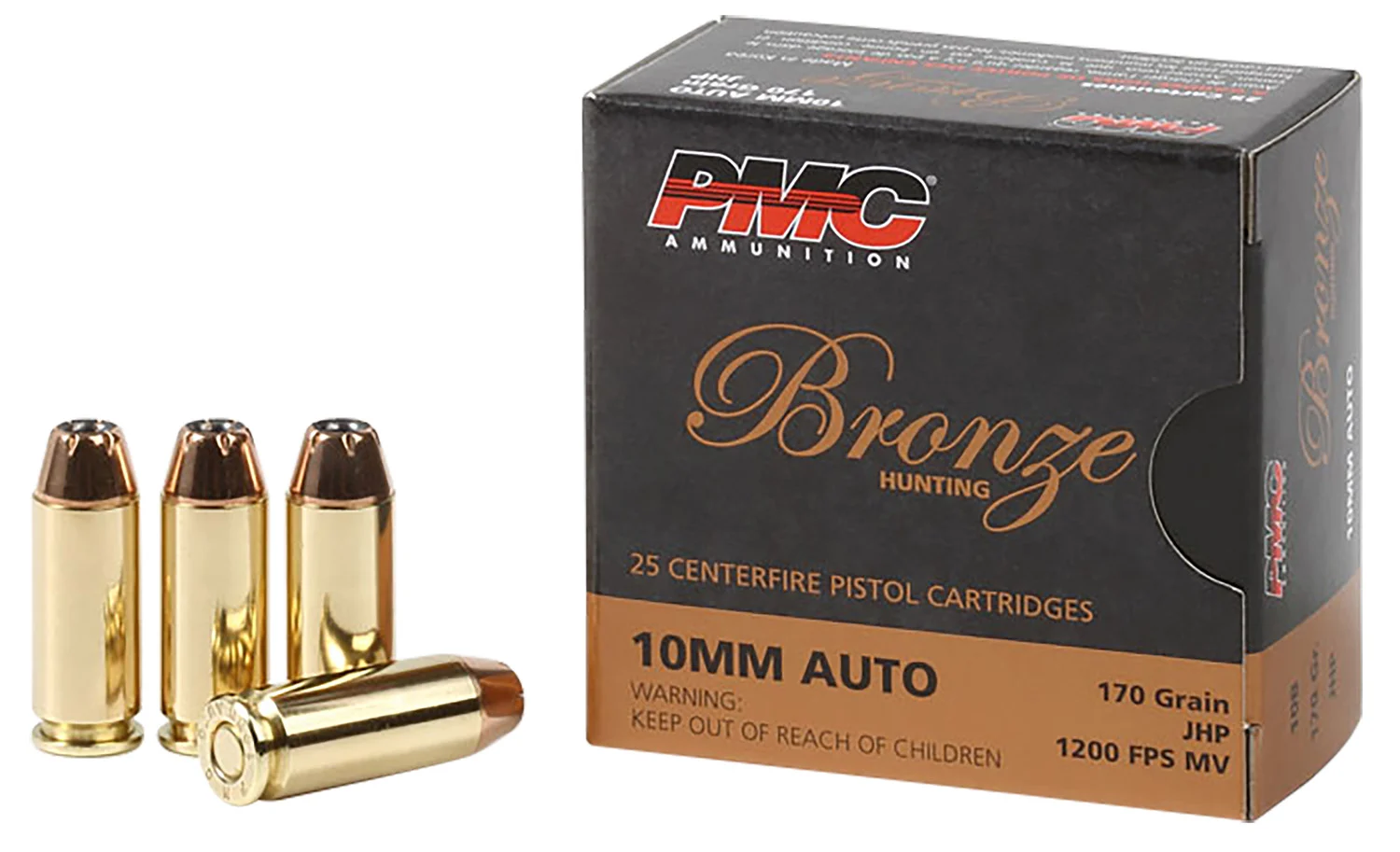 PMC 10B Bronze 10mmAuto 170gr Jacketed Hollow Point 25 Per Box/20 Case