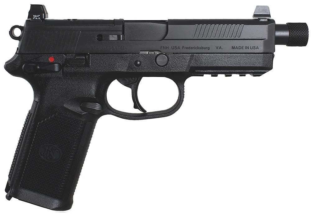 FN 66966 FNX Tactical 45 ACP 15+1 5.30" Steel Threaded Barrel Black Optic Ready/Serrated Slide Matte Black Polymer Frame w/Picatinny Rail Black Textured w/Interchangeable Backstrap Grips Right Hand