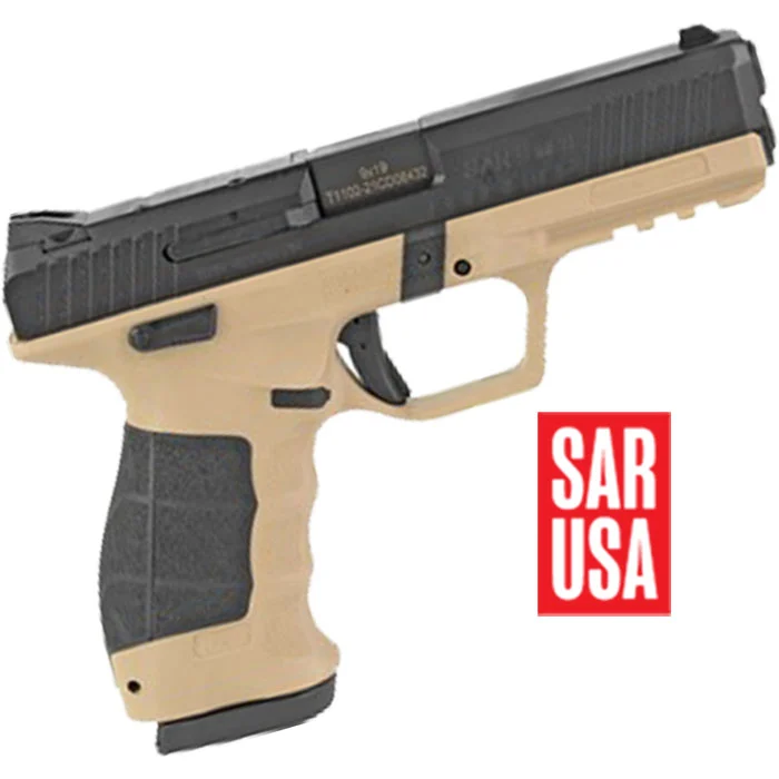 SAR9 9MM 4.4 inch barrel 17 Round Black Slide and Tan Frame