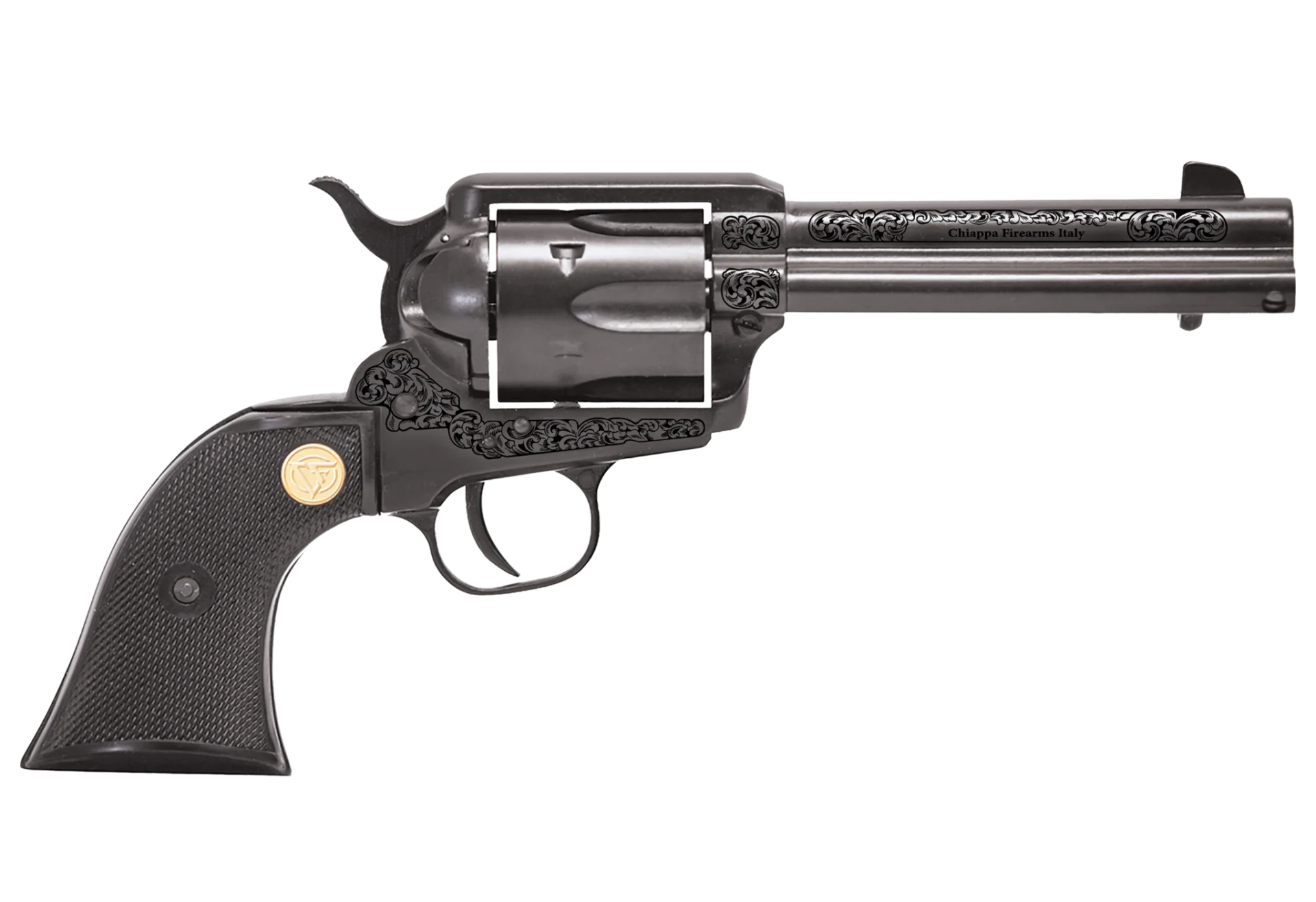 CHIAPPA 1873 REVOLVER SAA 22LR PISTOL BLACK 4.75" ENGRAVED FRAME - Freedom Firearms